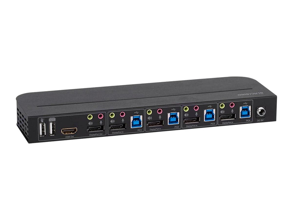Monoprice Blackbird 4K DisplayPort 1.4 USB 3.0 4x1 KVM Switch, 4K@60Hz, HDR, YCbCr 4:4:4, HDCP 2.2, Share 4 Computers with 1 Keyboard Mouse Monitor Printer Black 142646
