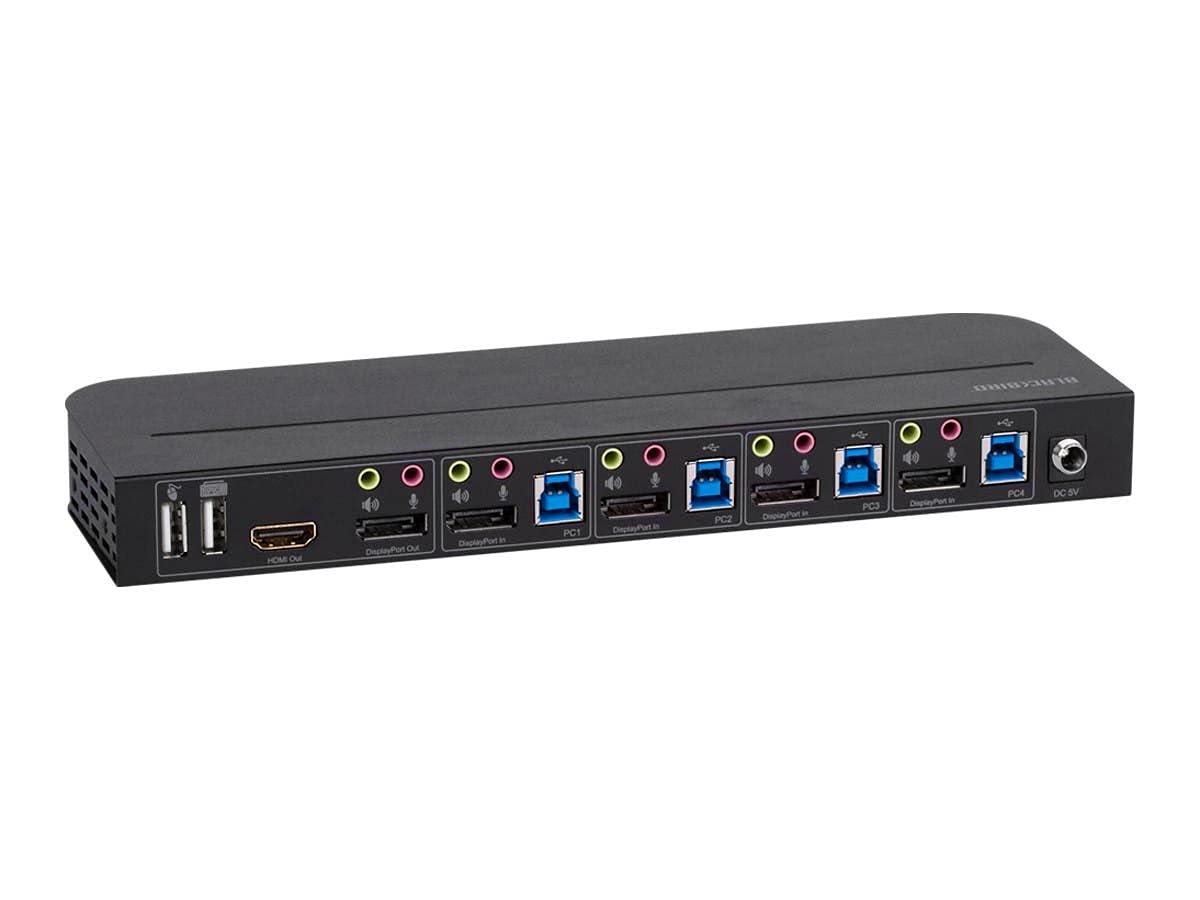 Monoprice Blackbird 4K DisplayPort 1.4 USB 3.0 4x1 KVM Switch, 4K@60Hz, HDR, YCbCr 4:4:4, HDCP 2.2, Share 4 Computers with 1 Keyboard Mouse Monitor Printer Black 142646