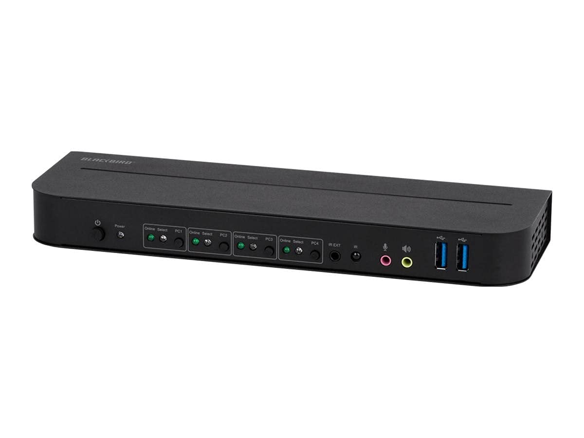 Monoprice Blackbird 4K DisplayPort 1.4 USB 3.0 4x1 KVM Switch, 4K@60Hz, HDR, YCbCr 4:4:4, HDCP 2.2, Share 4 Computers with 1 Keyboard Mouse Monitor Printer Black 142646