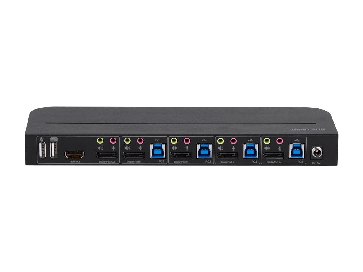 Monoprice Blackbird 4K DisplayPort 1.4 USB 3.0 4x1 KVM Switch, 4K@60Hz, HDR, YCbCr 4:4:4, HDCP 2.2, Share 4 Computers with 1 Keyboard Mouse Monitor Printer Black 142646
