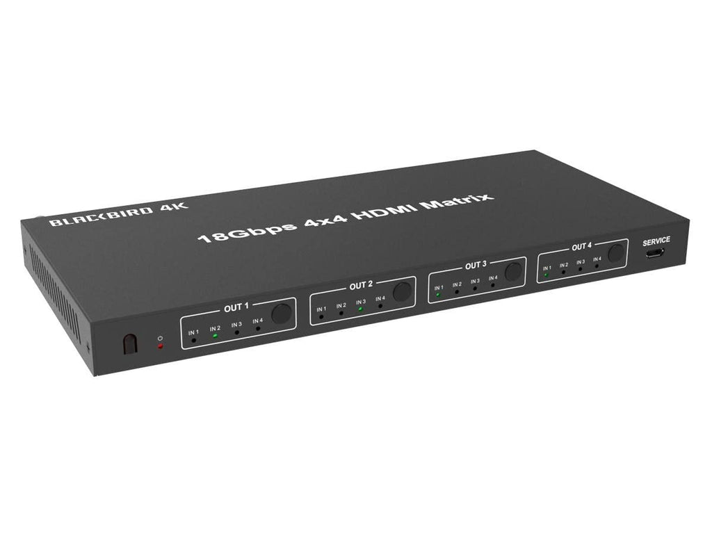 Monoprice Blackbird 4K 4x4 HDMI Matrix, 18G, 4K@60Hz, YCbCr 4:4:4, EDID, 4K to 1080p Downscaler, IR, HDR, HDR10, HDR10+, Black (143623)