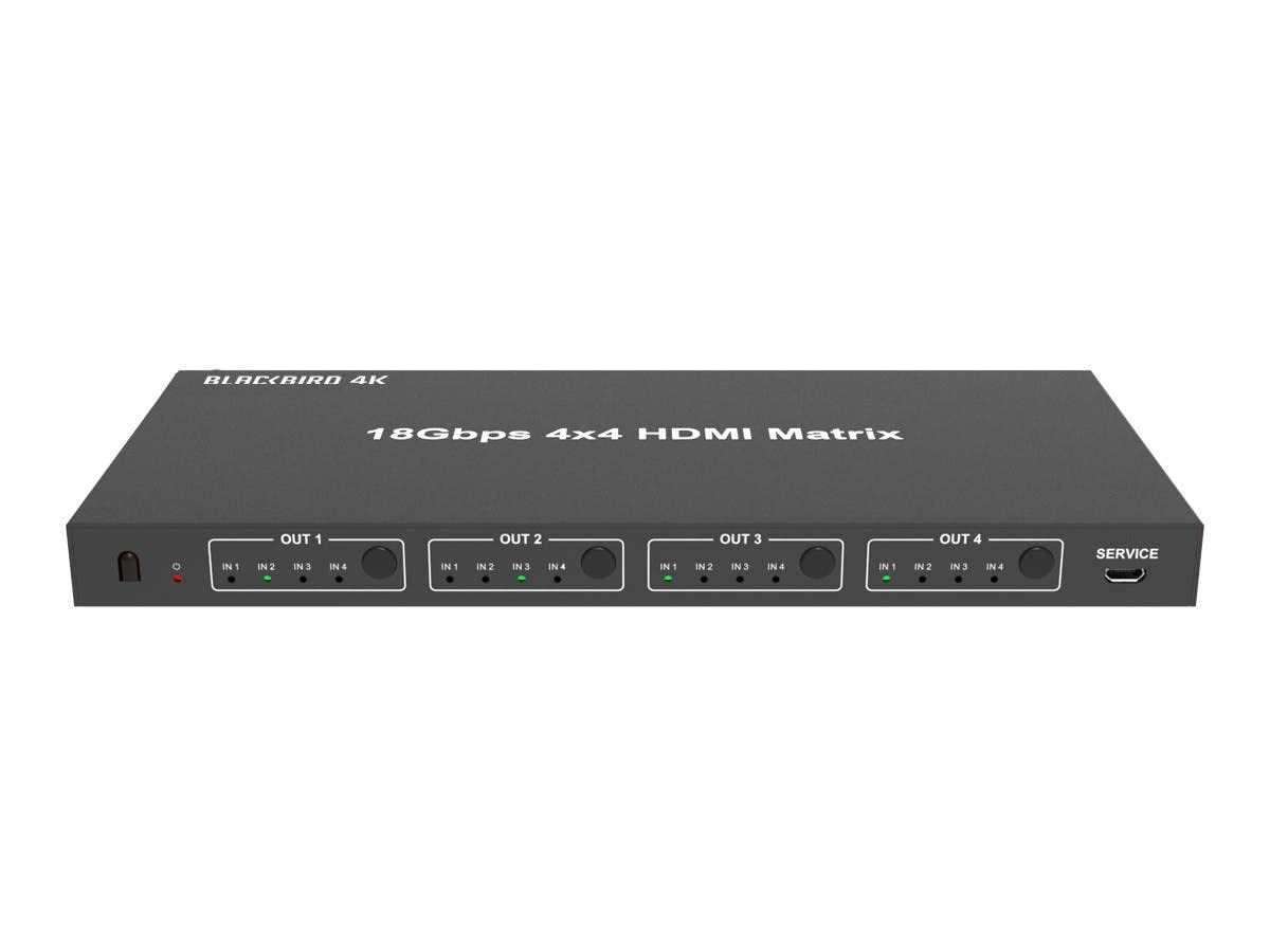 Monoprice Blackbird 4K 4x4 HDMI Matrix, 18G, 4K@60Hz, YCbCr 4:4:4, EDID, 4K to 1080p Downscaler, IR, HDR, HDR10, HDR10+, Black (143623)