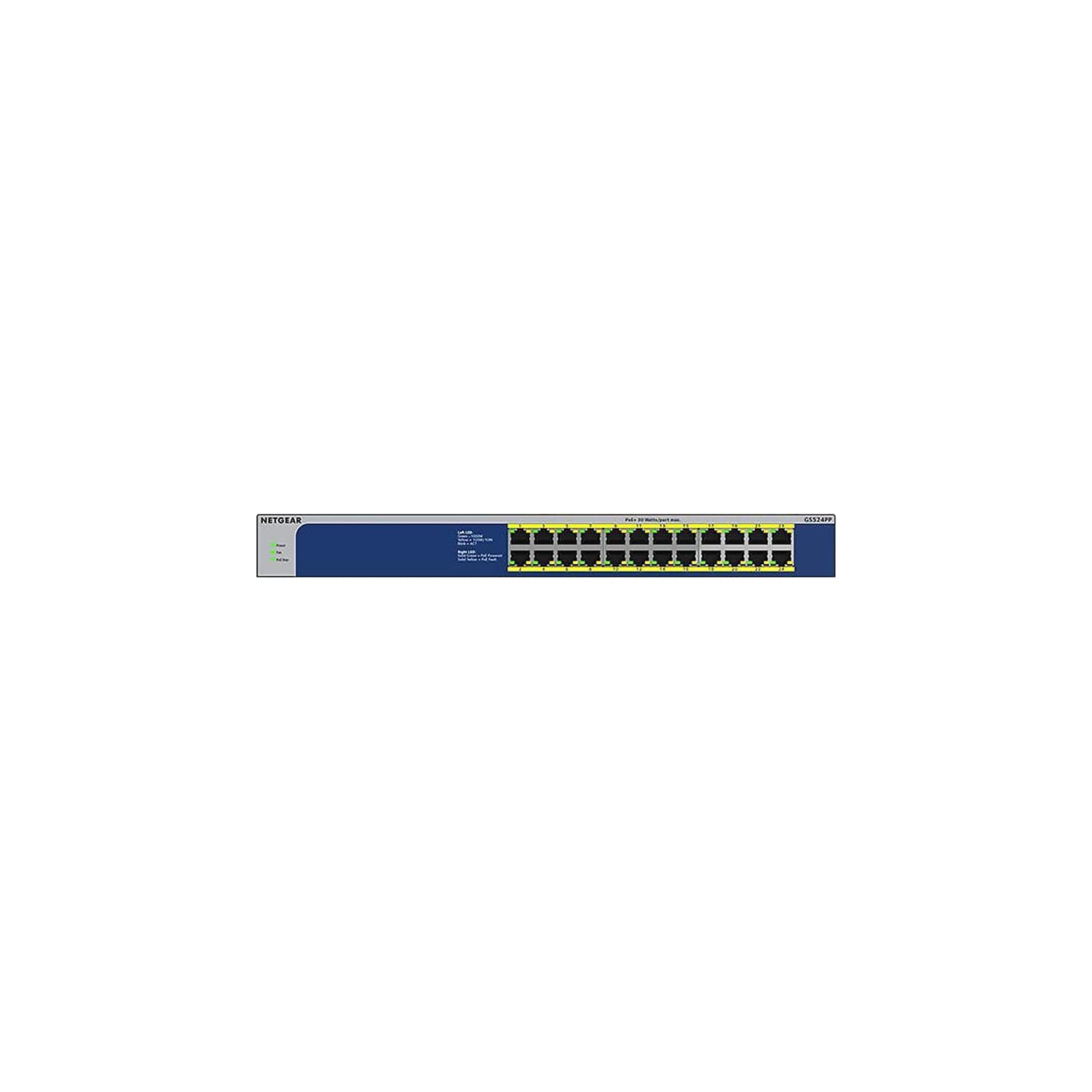NETGEAR 24-Port Gigabit Ethernet Unmanaged PoE Switch (GS524PP) - with 24 x PoE+ @ 300W, Desktop or Rackmount, and Limited Lifetime Protection