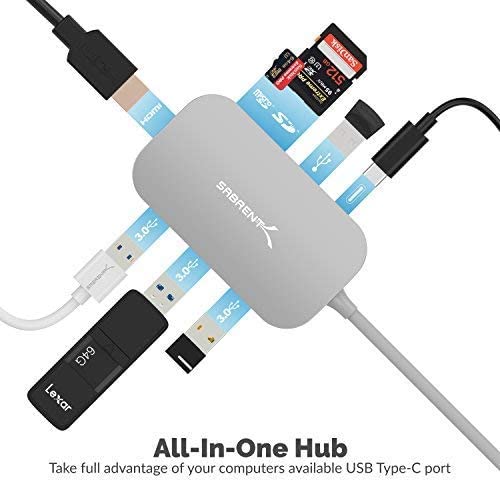 Sabrent 8-in-1 USB Type-C Hub with HDMI(4K) Output, 3 USB 3.0 Ports, 1 USB 2.0 Port, SD/MicroSD Multi-Card Reader [4K and Power Delivery Support] (DS-UHCR)