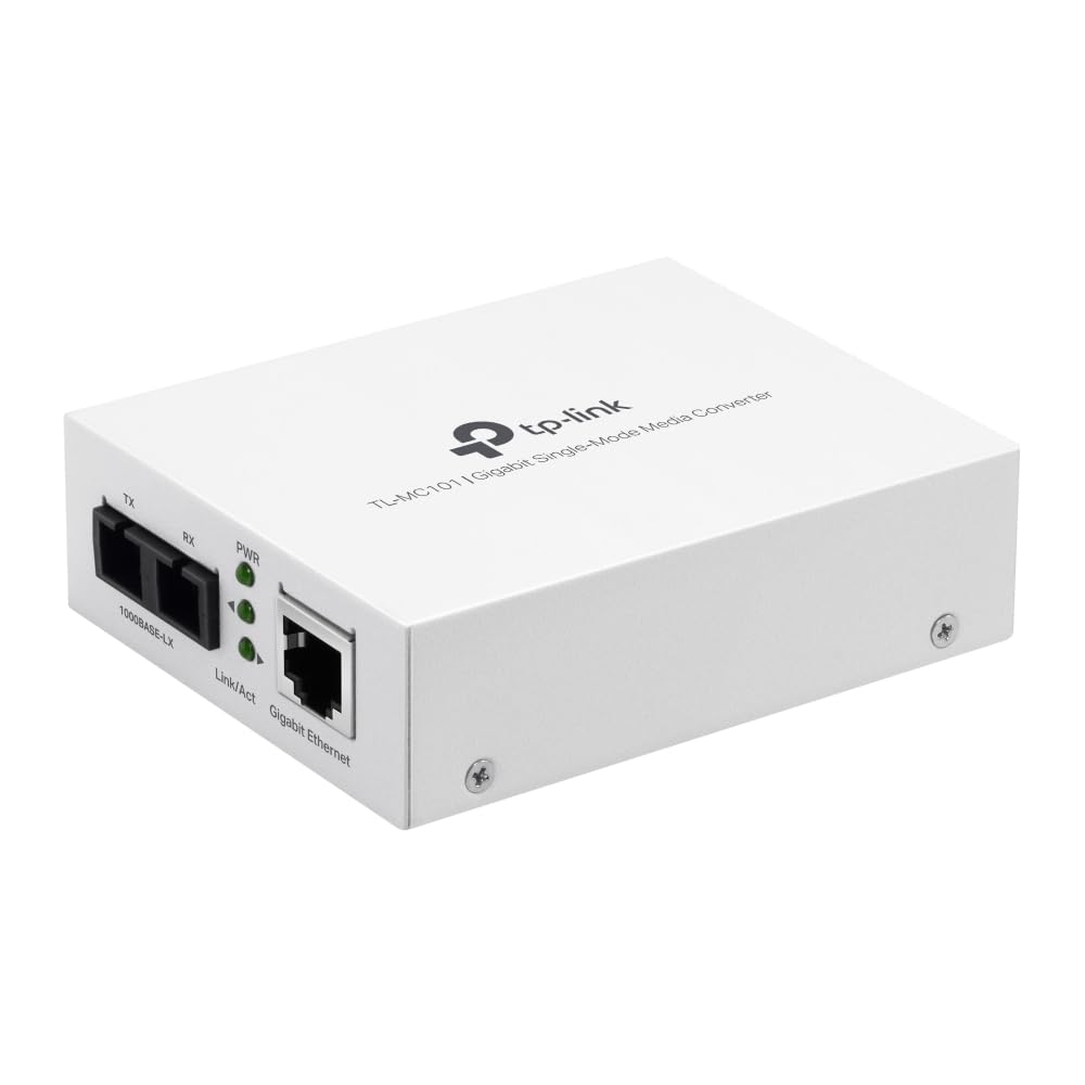 TP-Link Gigabit SFP to RJ45 Fiber Media Converter TL-MC101 Fiber to Ethernet Converter 10/100/1000Mbps RJ45 Port to 1000Base-LX Single-Mode Fiber, White
