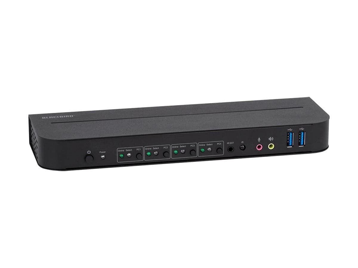 Monoprice Blackbird 4K DisplayPort 1.4 USB 3.0 4x1 KVM Switch, 4K@60Hz, HDR, YCbCr 4:4:4, HDCP 2.2, Share 4 Computers with 1 Keyboard Mouse Monitor Printer Black 142646