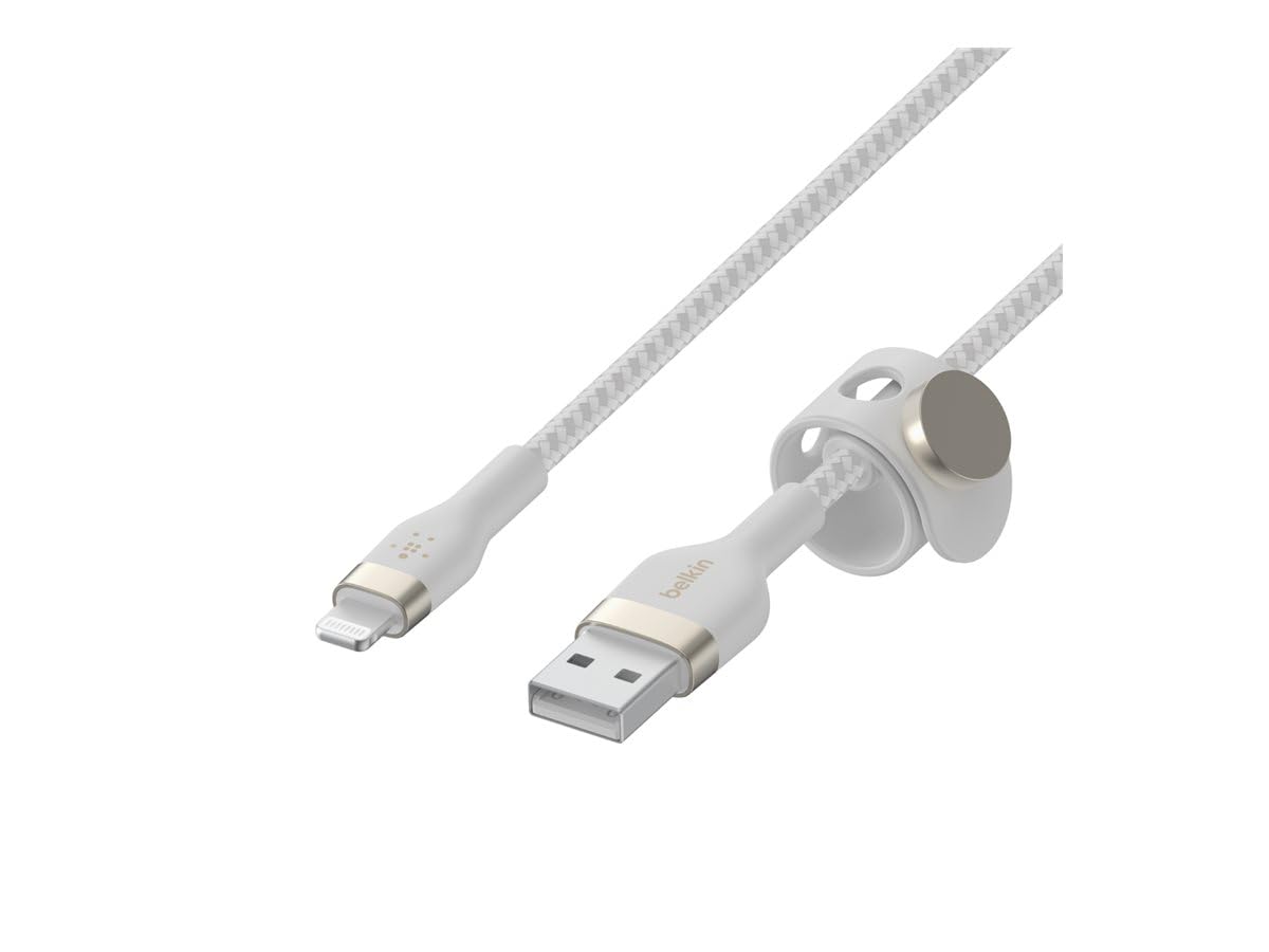 Belkin BoostCharge Pro Flex Braided USB Type A to Lightning Cable (3M/10FT), MFi Certified Charging Cable for iPhone 14/14 Plus, 13, 12, Pro, Max, Mini, SE, iPad and More - White