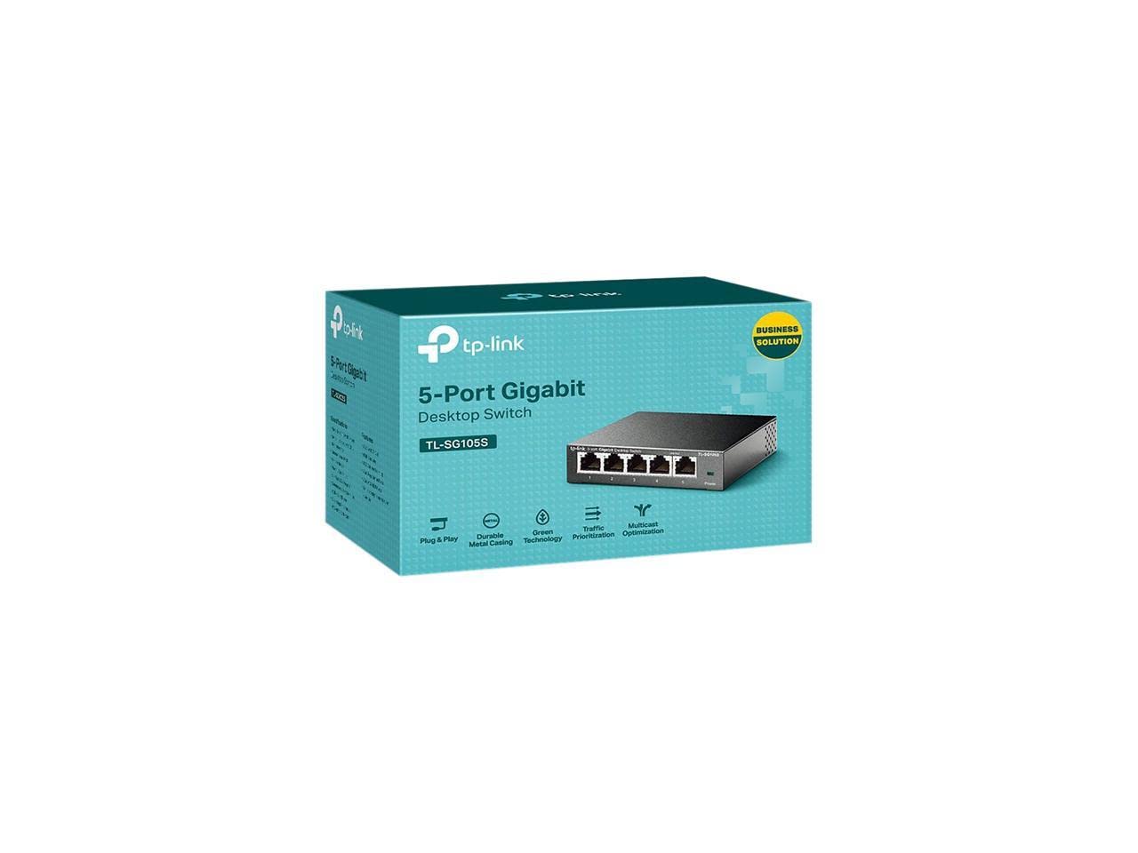 TP-Link TL-SG105S | 5 Port Gigabit Ethernet Switch | Desktop/Wall-Mount | Plug & Play | Fanless | Sturdy Metal | 3 Year Manufacturer Warranty | 802.1p/DSCP QoS & IGMP Snooping | Compact Design