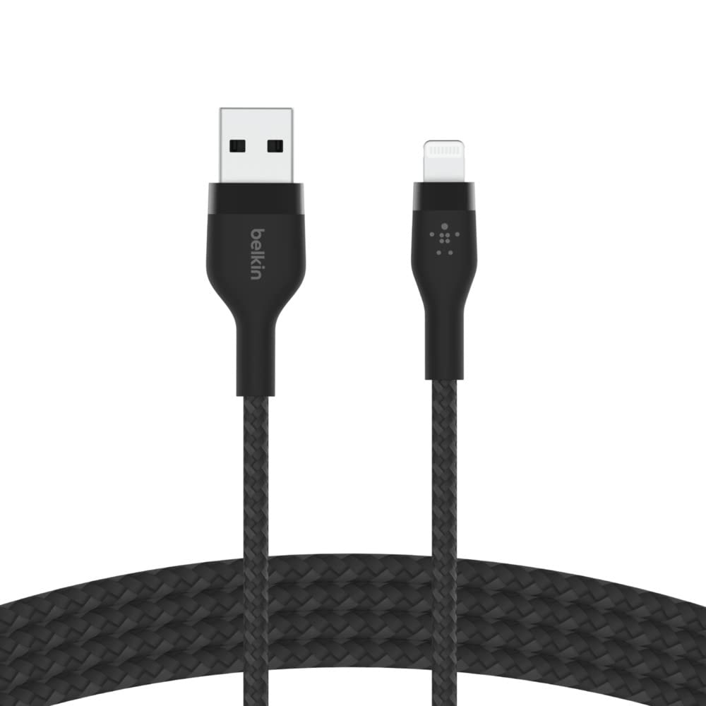 Belkin BoostCharge Pro Flex Braided USB Type A to Lightning Cable (1M/3.3FT), MFi Certified Charging Cable for iPhone 14/14 Plus, 13, 12, Pro, Max, Mini, SE, iPad and More - Black