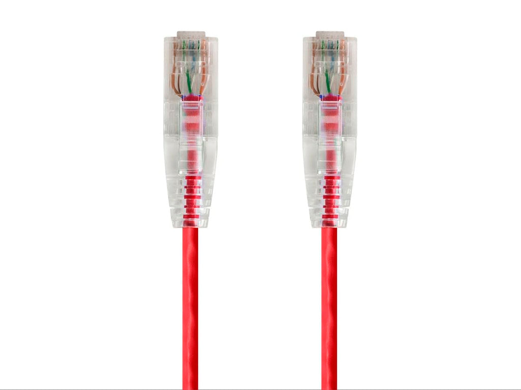 Monoprice SlimRun Cat6 Ethernet Patch Cable - Network Internet Cord - RJ45, Stranded, 550Mhz, UTP, CMR, Riser Rated, Pure Bare Copper Wire, 28AWG, 5ft, Red