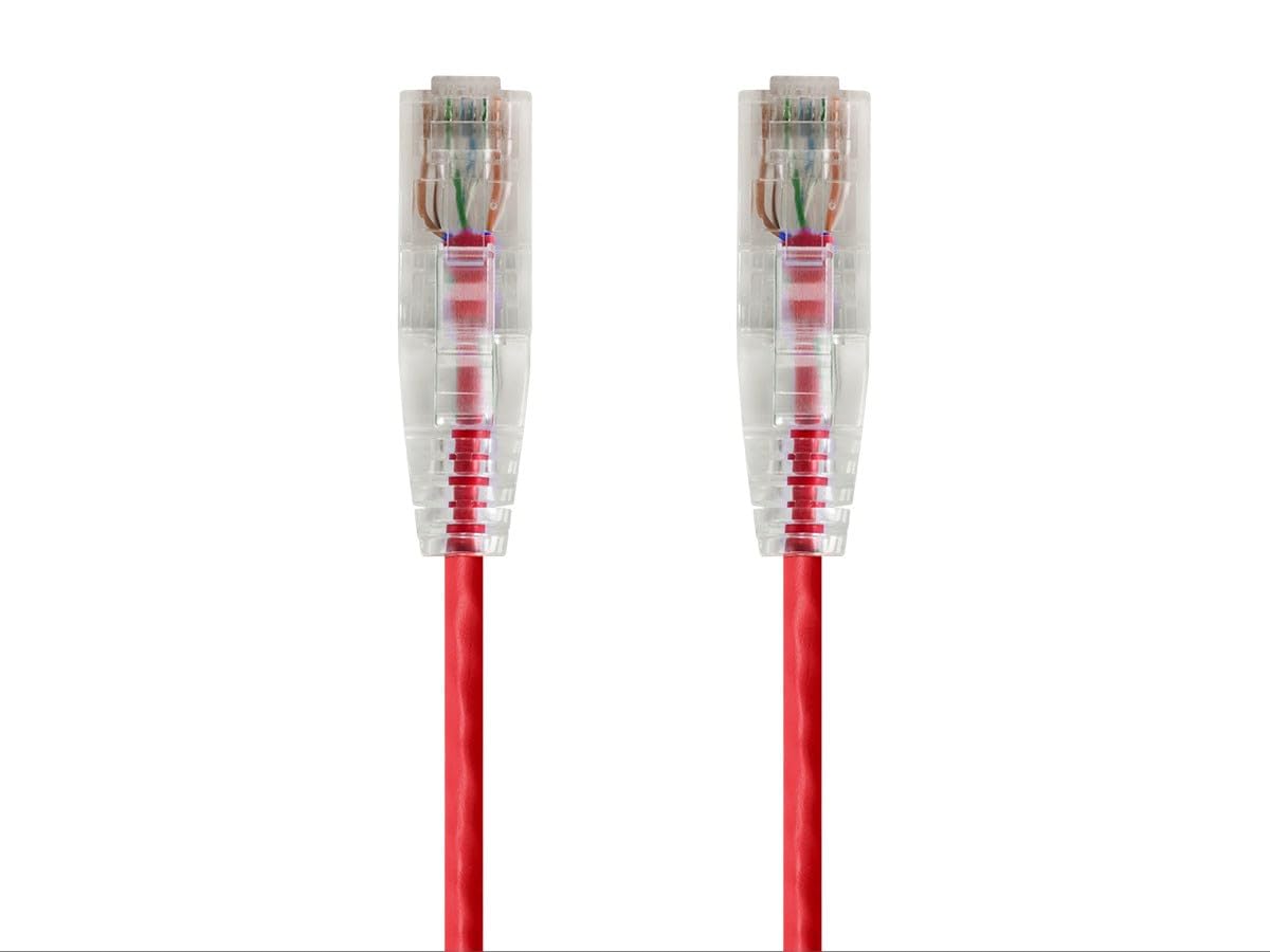 Monoprice SlimRun Cat6 Ethernet Patch Cable - Network Internet Cord - RJ45, Stranded, 550Mhz, UTP, CMR, Riser Rated, Pure Bare Copper Wire, 28AWG, 5ft, Red