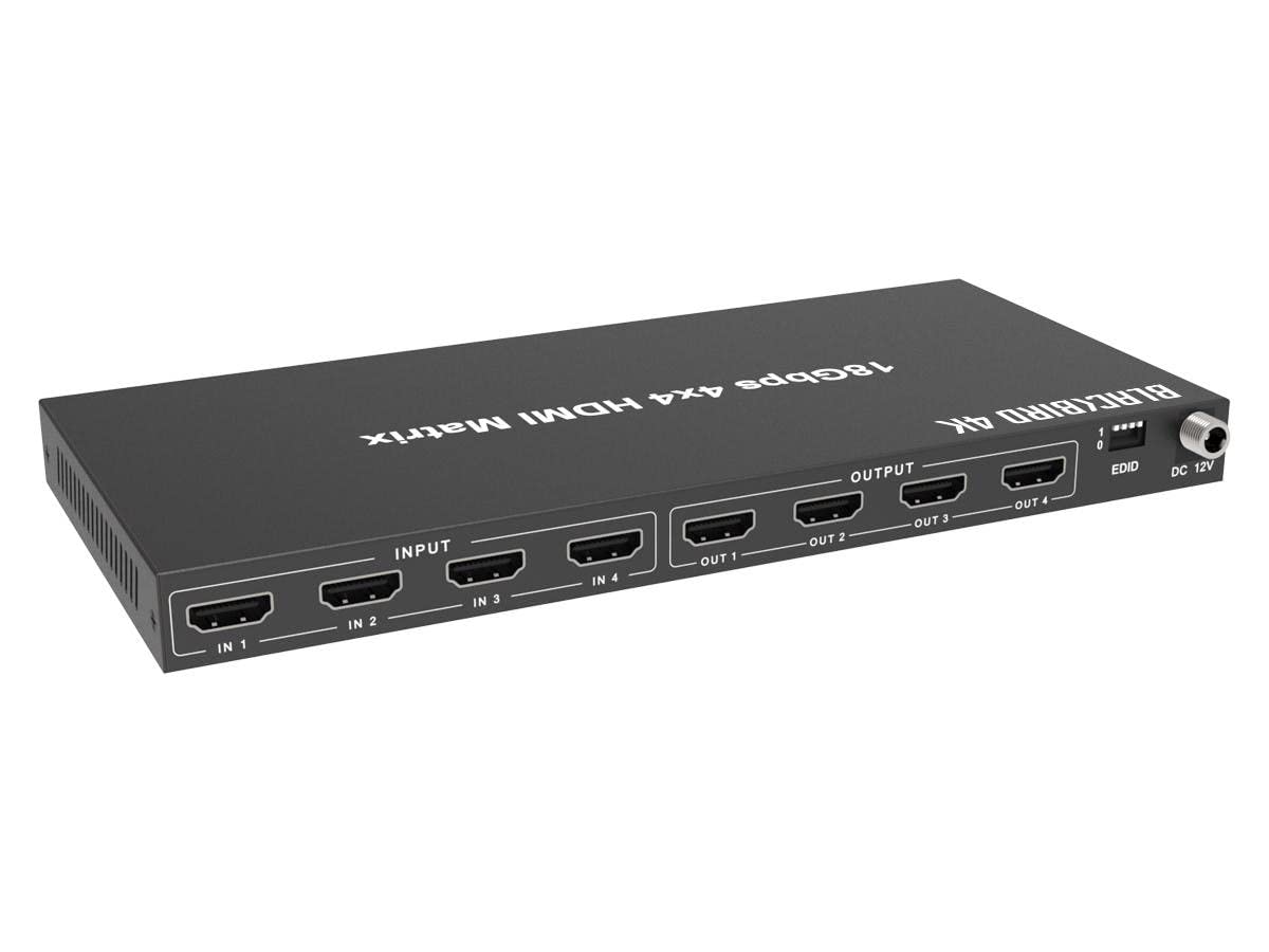 Monoprice Blackbird 4K 4x4 HDMI Matrix, 18G, 4K@60Hz, YCbCr 4:4:4, EDID, 4K to 1080p Downscaler, IR, HDR, HDR10, HDR10+, Black (143623)