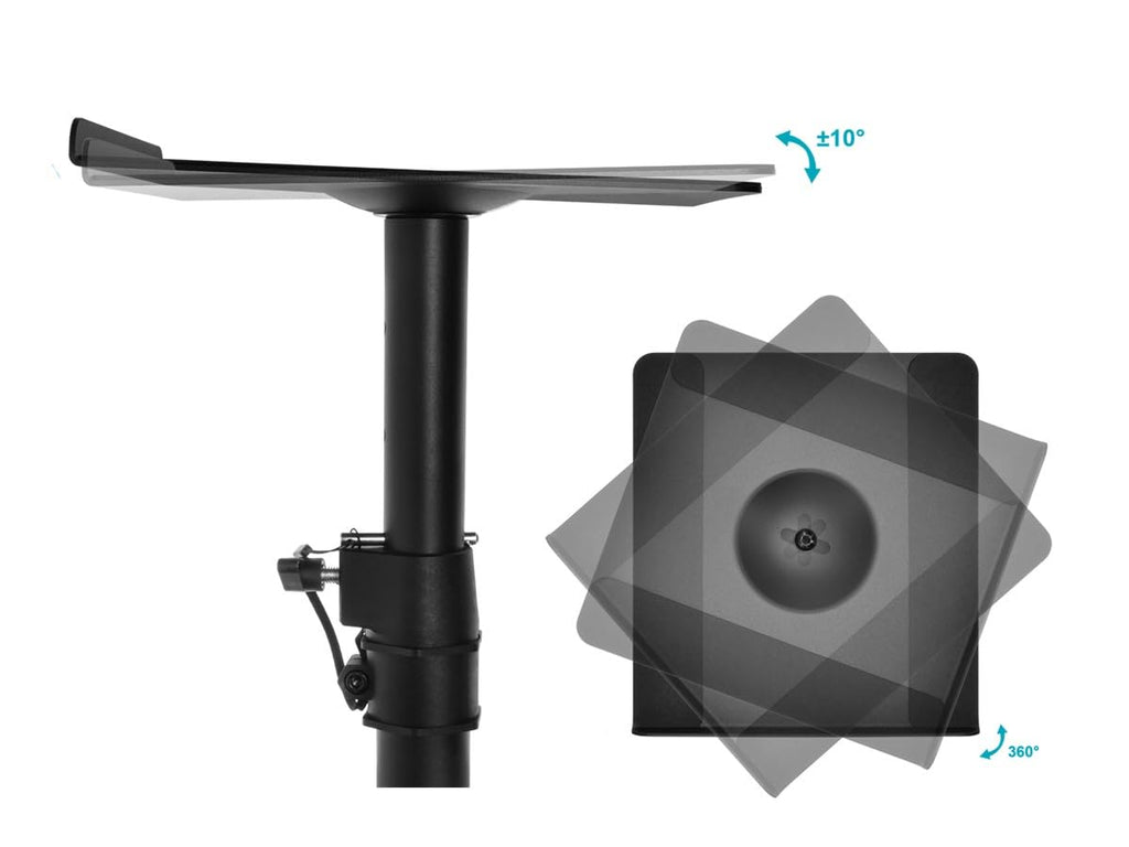 Monoprice Universal Clamp-On Desktop Speaker Mounts Pair Height-Adjustable 9 x 9 inch Tray, Fits Most Bookshelf Studio Monitor Speakers