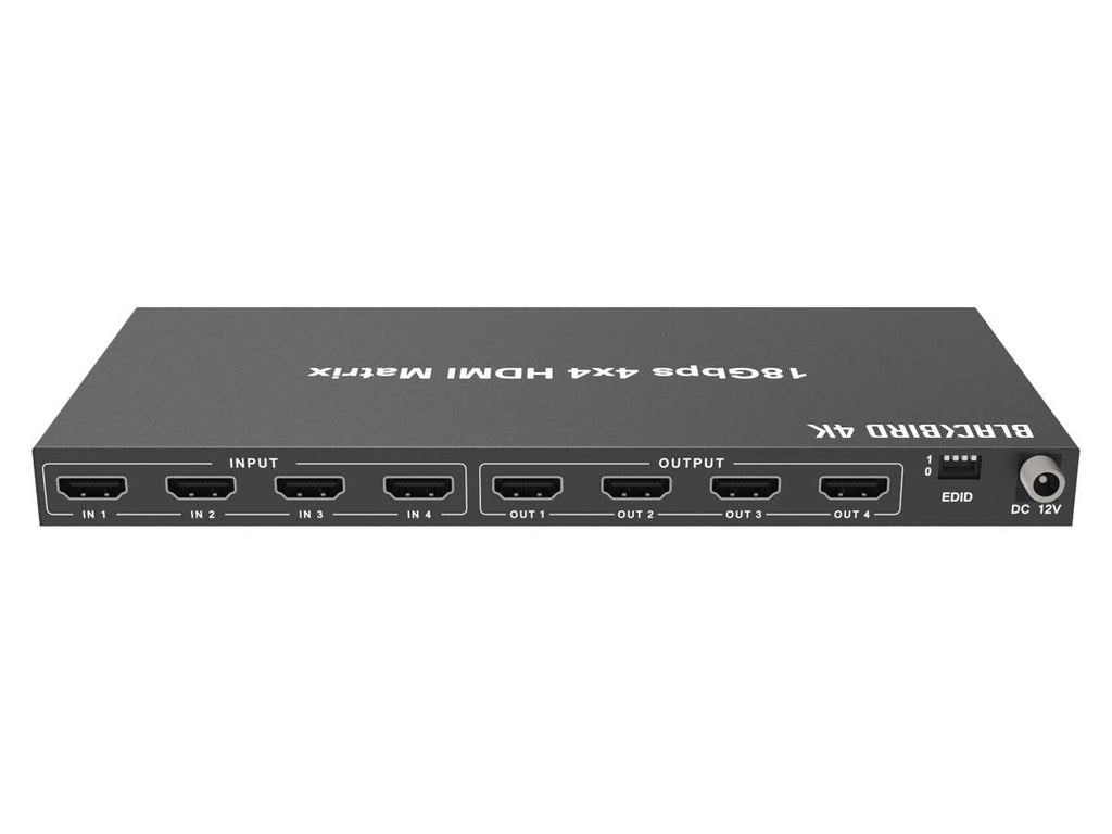 Monoprice Blackbird 4K 4x4 HDMI Matrix, 18G, 4K@60Hz, YCbCr 4:4:4, EDID, 4K to 1080p Downscaler, IR, HDR, HDR10, HDR10+, Black (143623)