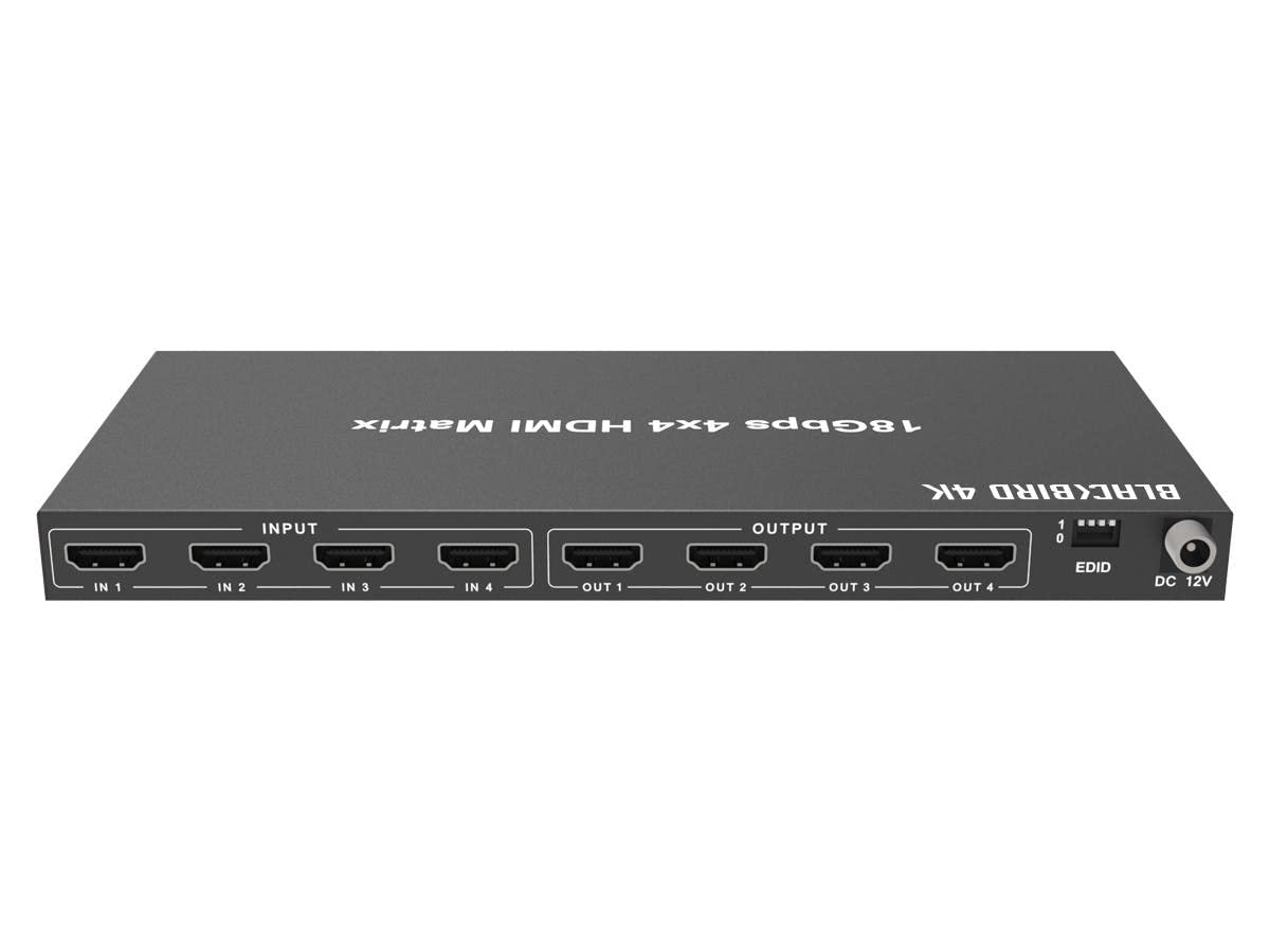 Monoprice Blackbird 4K 4x4 HDMI Matrix, 18G, 4K@60Hz, YCbCr 4:4:4, EDID, 4K to 1080p Downscaler, IR, HDR, HDR10, HDR10+, Black (143623)