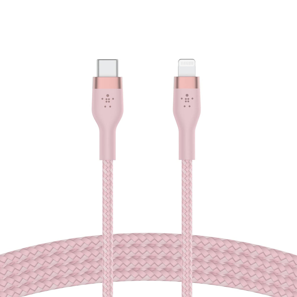 Belkin BoostCharge Pro Flex Braided USB Type C to Lightning Cable (2M/6.6ft), MFi Certified 20W Fast Charging PD Power Delivery for iPhone 14/14 Plus, 13, 12, Pro, Max, Mini, SE, iPad and More - Pink