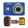Kodak PIXPRO Friendly Zoom FZ55 Digital Camera (Blue) Bundle with Camera Case, 32GB Class 10 UHS-I U1 SDHC Memory Card and USB 2.0 Card Reader (4 Items)