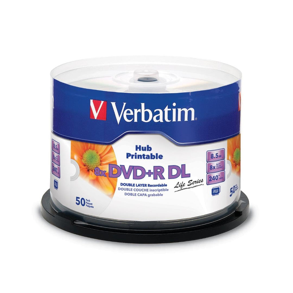 Verbatim DVD+R Double Layer Life Series 8.5 GB - 8x Burning Speed, Printable, Long Service Life, 50-Pack Spindle