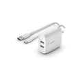 Belkin 24W Dual Port USB Wall Charger - USB C Cable Included - iPhone Charger Fast Charging - USB Charger Block for Power Bank, iPad & iPad Pro, Samsung Galaxy S20, Samsung Note, Google Pixel & more