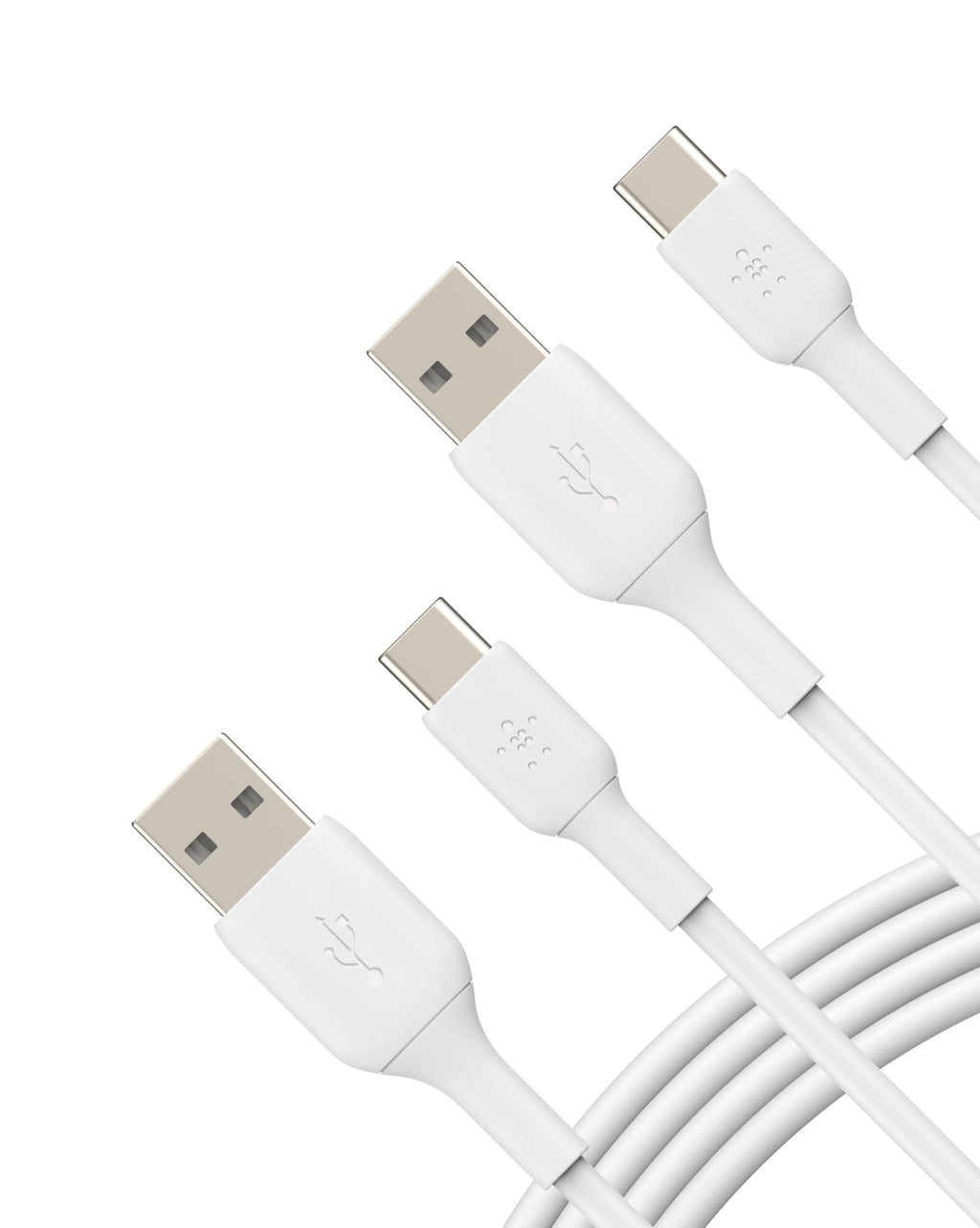Belkin BoostCharge USB-C to USB-A Cable (2M/6.6ft) for iPhone 16, iPhone 16 Pro, iPhone 16 Pro Max, Samsung Galaxy S25, S24, Pixel 9 & 8, iPad Pro, Nintendo Switch 2, Carplay & More - White (2-Pack)