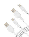 Belkin BoostCharge USB-C to USB-A Cable (2M/6.6ft) for iPhone 16, iPhone 16 Pro, iPhone 16 Pro Max, Samsung Galaxy S25, S24, Pixel 9 & 8, iPad Pro, Nintendo Switch 2, Carplay & More - White (2-Pack)