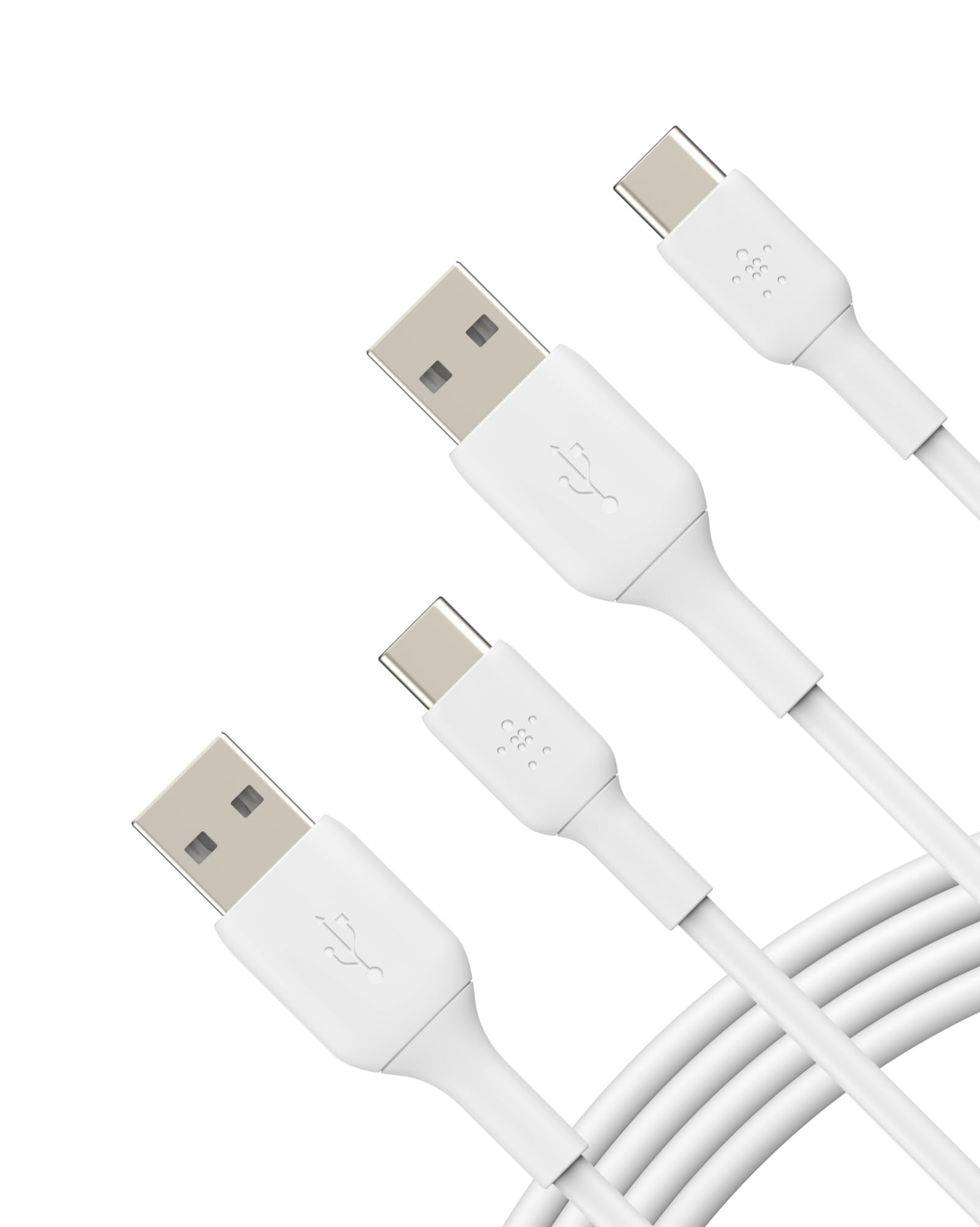 Belkin BoostCharge USB-C to USB-A Cable (2M/6.6ft) for iPhone 16, iPhone 16 Pro, iPhone 16 Pro Max, Samsung Galaxy S25, S24, Pixel 9 & 8, iPad Pro, Nintendo Switch 2, Carplay & More - White (2-Pack)