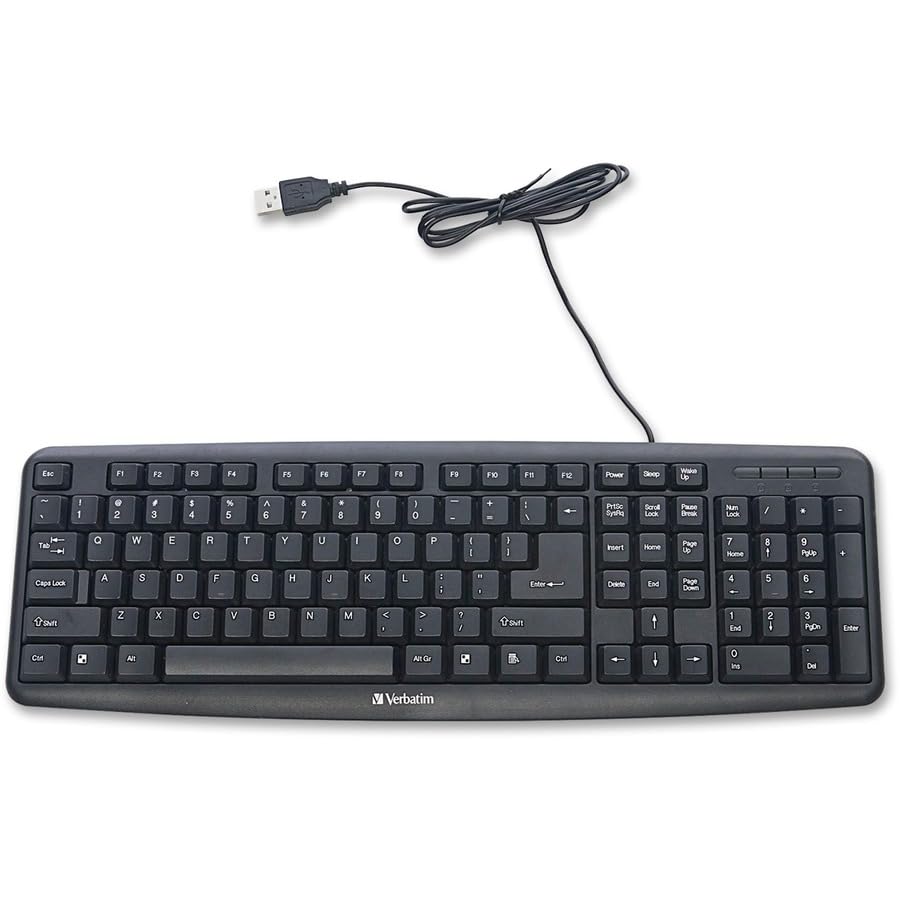 Verbatim Slimline Wired Keyboard USB Plug-and-Play Numeric Keypad Adjustable Tilt Legs Corded Full-Size Computer Keyboard Compatible with PC, Laptop - Frustration Free Packaging Black 99201