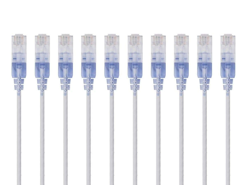 Monoprice Cat6A Ethernet Patch Cable - Network Internet Cord - 0.3M (1ft) - Blue (10-Pack) RJ45, Stranded, 550Mhz, UTP, Pure Bare Copper Wire, 10G, 30AWG - SlimRun Series