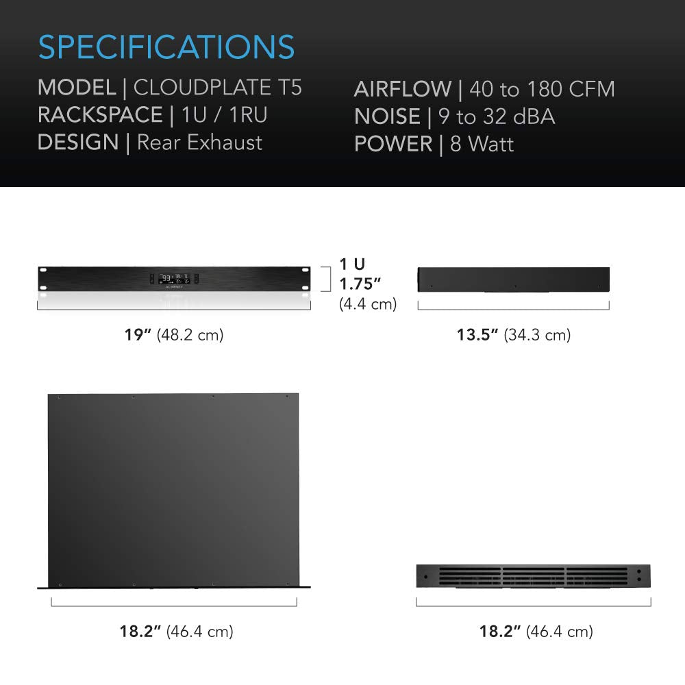 AC Infinity CLOUDPLATE T5, Rack Mount Fan 1U, Rear Exhaust Airflow, for Cooling AV, Home Theater, Network 19� Racks