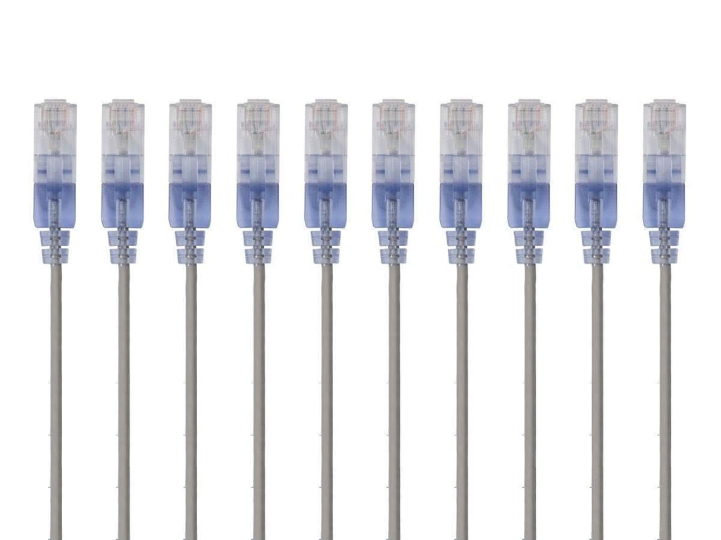 Monoprice Cat6A Ethernet Patch Cable - Network Internet Cord - 0.3M (1ft) - Blue (10-Pack) RJ45, Stranded, 550Mhz, UTP, Pure Bare Copper Wire, 10G, 30AWG - SlimRun Series