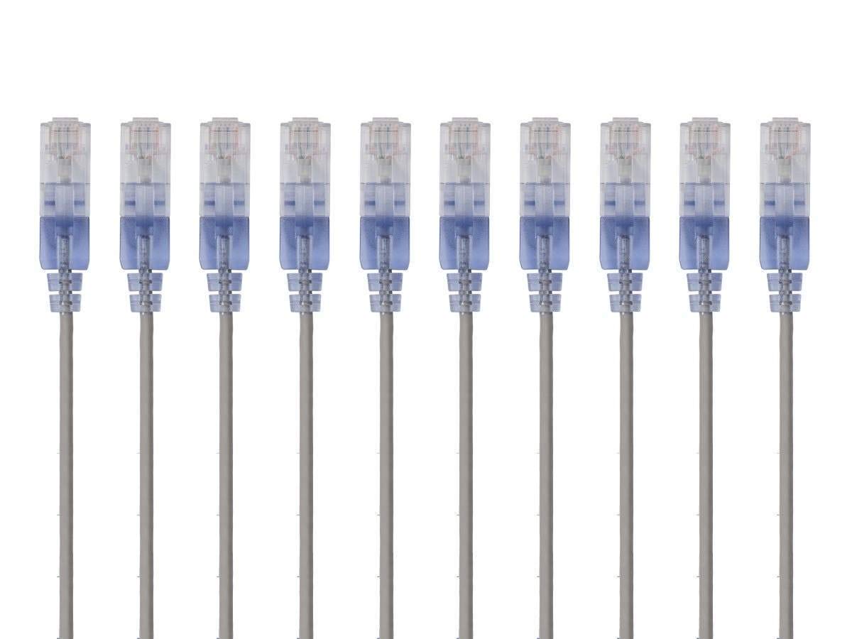 Monoprice Cat6A Ethernet Patch Cable - Network Internet Cord - 0.3M (1ft) - Blue (10-Pack) RJ45, Stranded, 550Mhz, UTP, Pure Bare Copper Wire, 10G, 30AWG - SlimRun Series