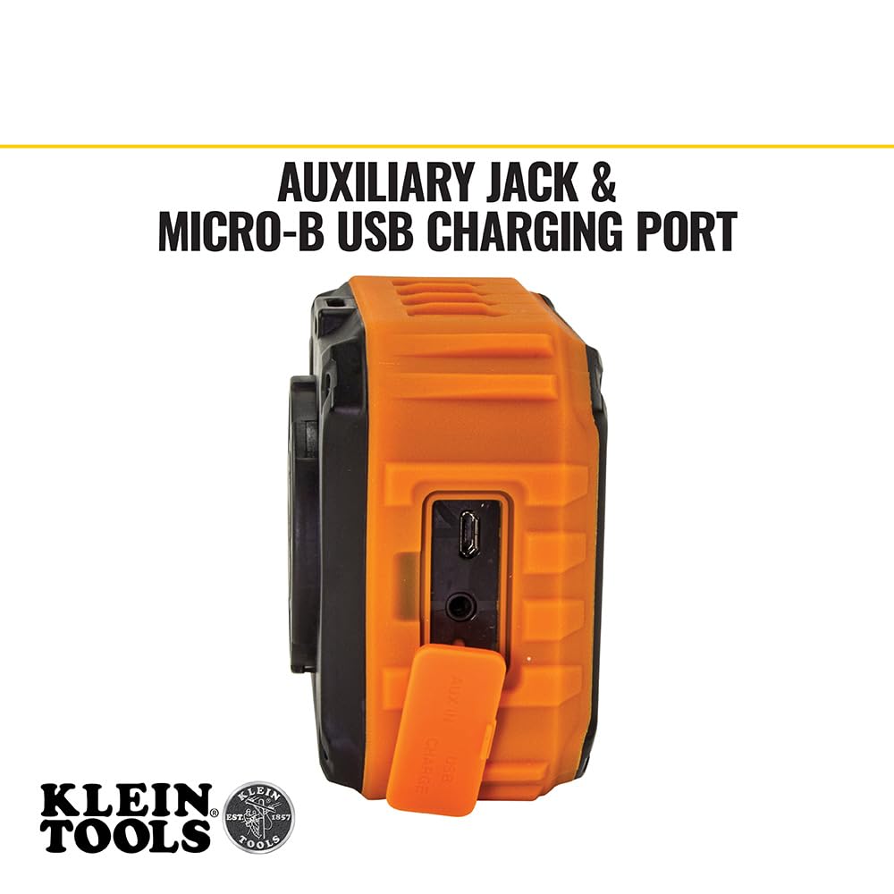 KLEIN TOOLS AEPJS1 Bluetooth Speaker, Wireless Portable Jobsite Speaker Plays Audio and Answers Calls Hands Free, IPX5, Worksite Ready