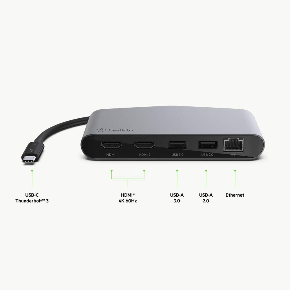 Belkin Thunderbolt 3 Dock Mini with Tethered Thunderbolt 3 Cable - Compatible with Mac OS and Windows USB-C Devices, Black