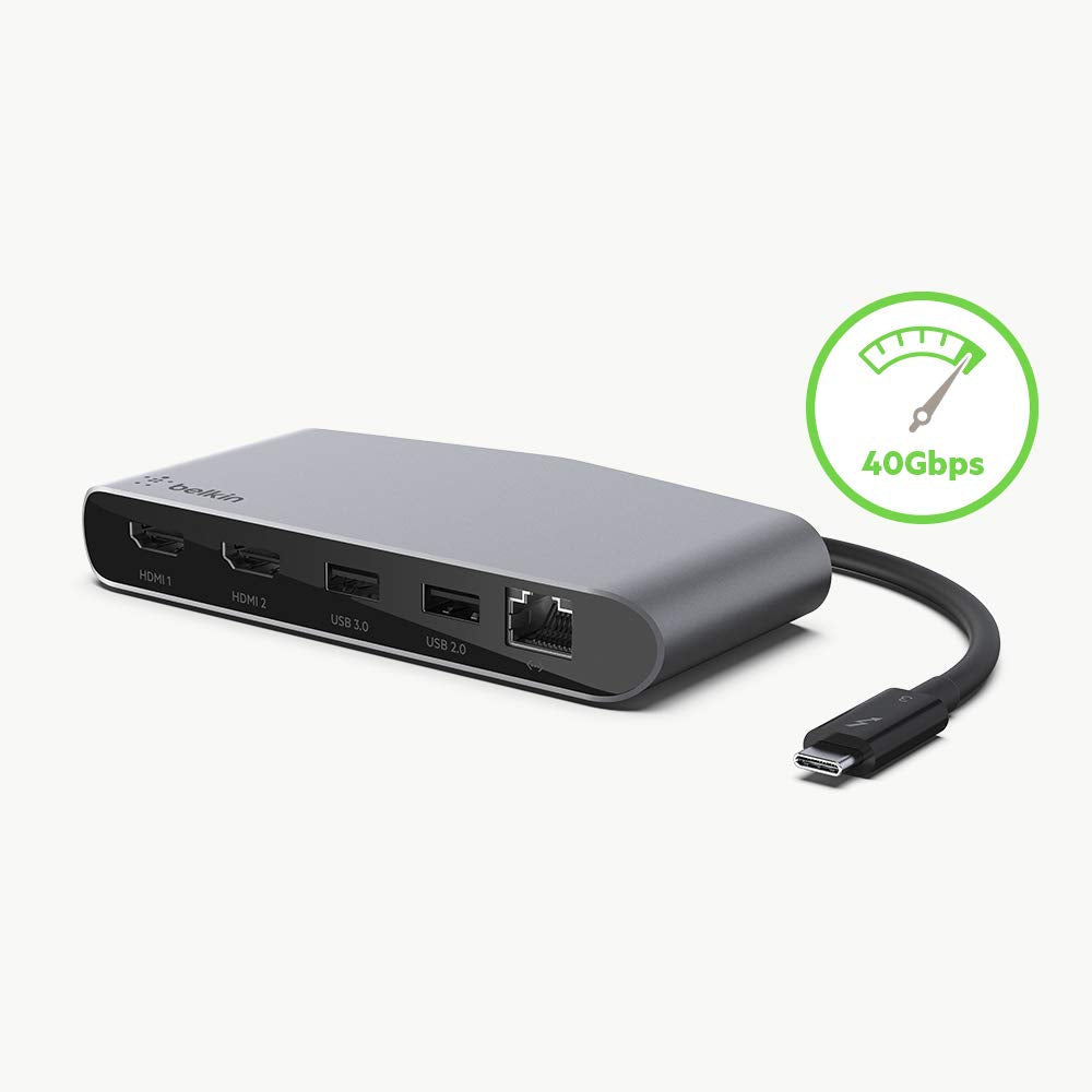 Belkin Thunderbolt 3 Dock Mini with Tethered Thunderbolt 3 Cable - Compatible with Mac OS and Windows USB-C Devices, Black