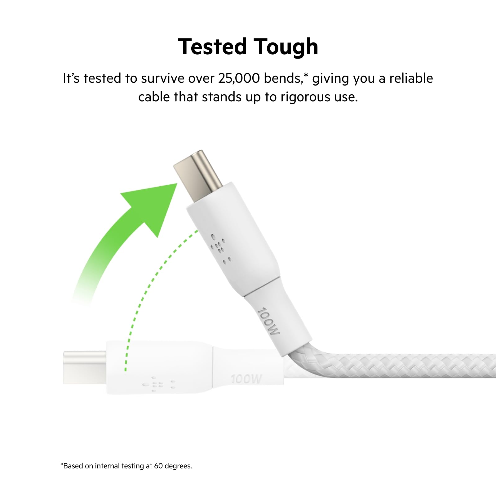 Belkin USB-C to USB-C BoostCharge Braided Cable (2M/6.6ft), 100W Power Delivery, USB-IF Certified for iPhone 16, MacBook, Chromebook, Galaxy & More - White (2-Pack)