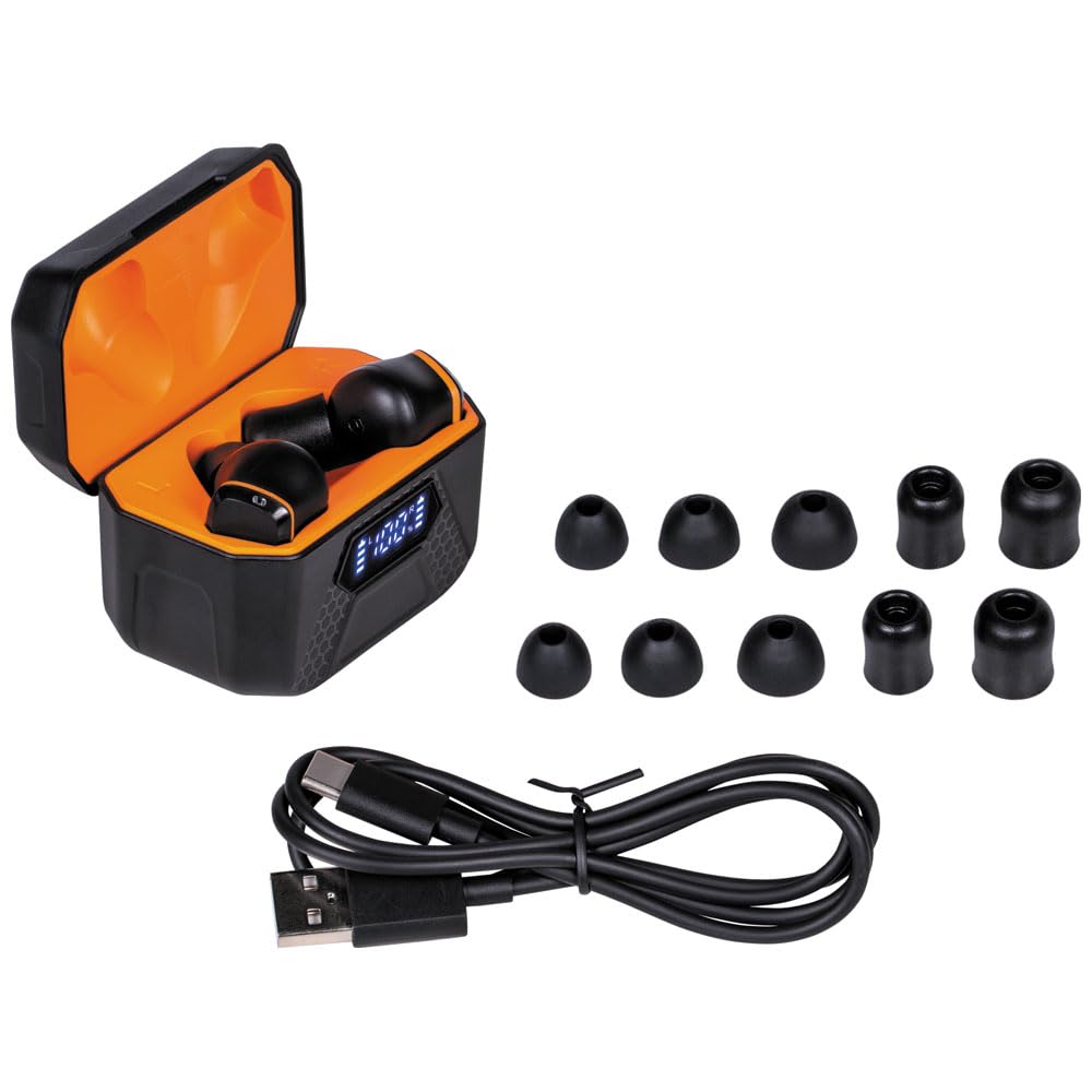 KLEIN TOOLS AESEB2 Elite Bluetooth Earbuds, Real Wireless Earplugs, NRR Hearing Protection 25 DB, 24 Hours Battery Life, Digital LED Display