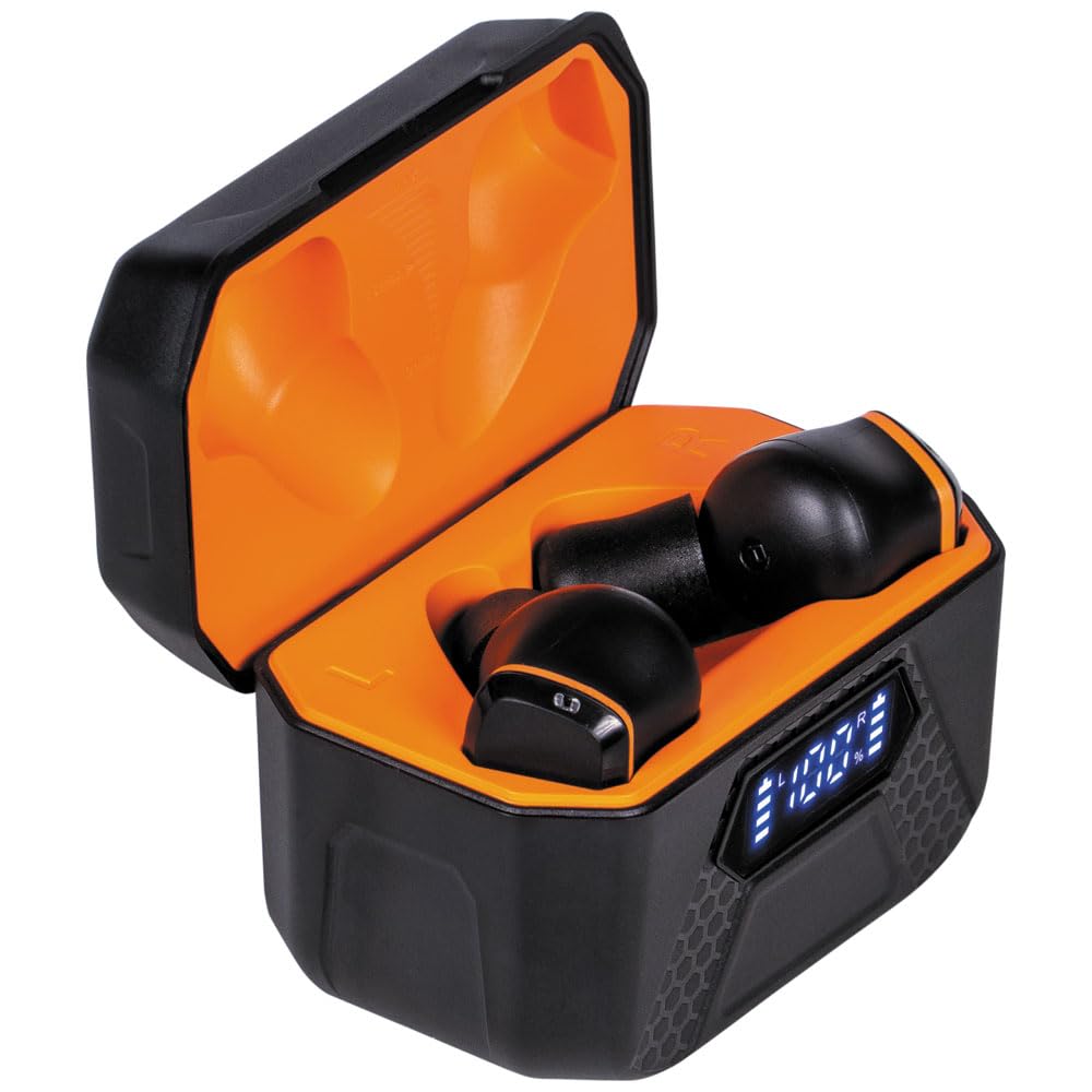 KLEIN TOOLS AESEB2 Elite Bluetooth Earbuds, Real Wireless Earplugs, NRR Hearing Protection 25 DB, 24 Hours Battery Life, Digital LED Display