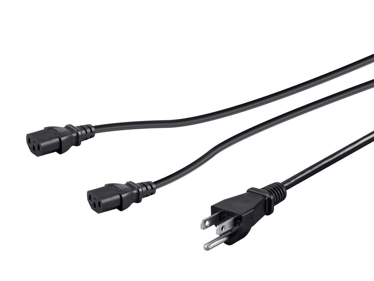 Monoprice Power Cord Splitter - NEMA 5-15P to 2X IEC 60320 C13 16AWG 13A/1625W SJT Black 3ft