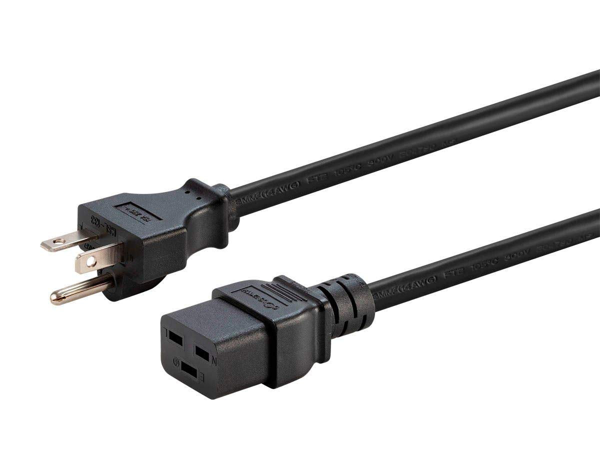 Monoprice Heavy Duty Power Cord - NEMA 6-20P to IEC 60320 C19, 12AWG, 20A/2500W, SJT, 125V, Black, 6ft
