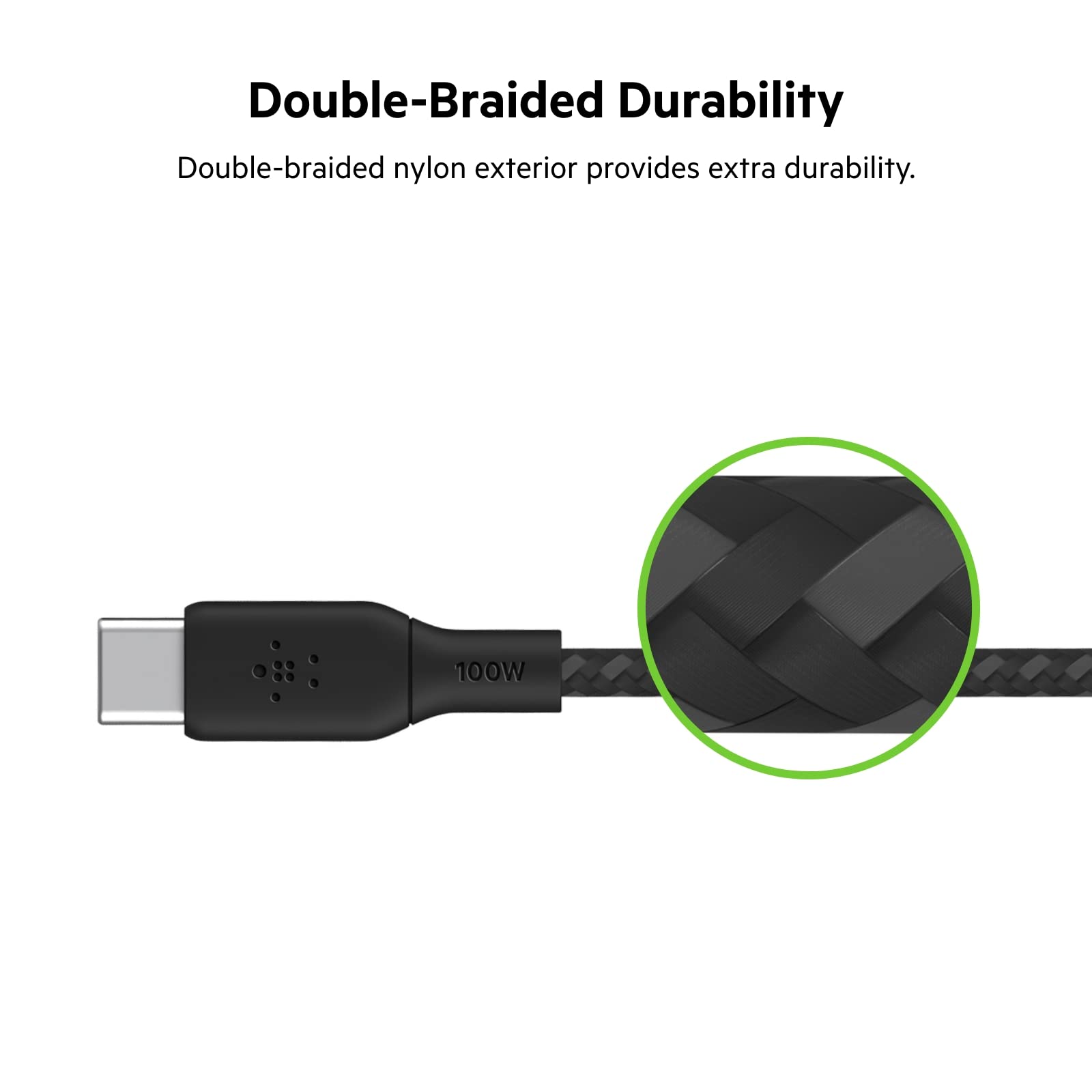 Belkin USB Type C to C Cable, 100W Power Delivery USB-IF Certified 2.0 USB C Charger Cable with Double Braided Nylon Exterior for iPhone 16, 15, iPad, MacBook, Galaxy, Pixel and More -3 m, black