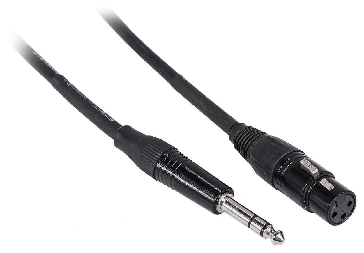 Rockville RCXFB10B 10' Female XLR to 1/4'' TRS Cable Black, 100% Copper