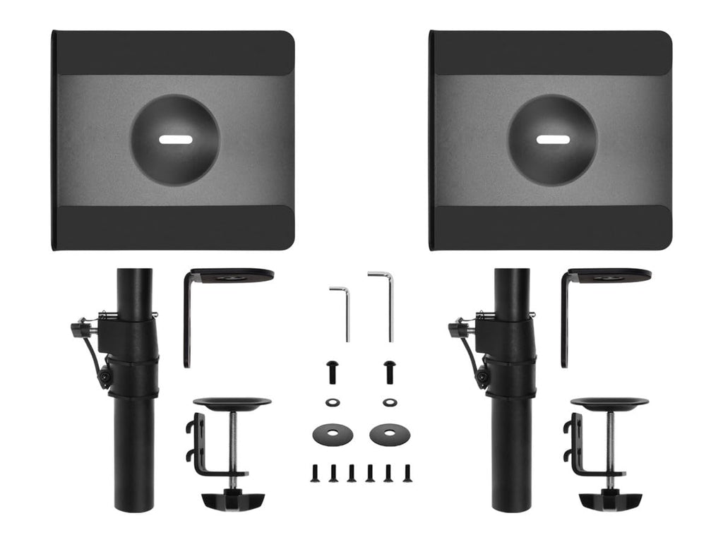 Monoprice Universal Clamp-On Desktop Speaker Mounts Pair Height-Adjustable 9 x 9 inch Tray, Fits Most Bookshelf Studio Monitor Speakers