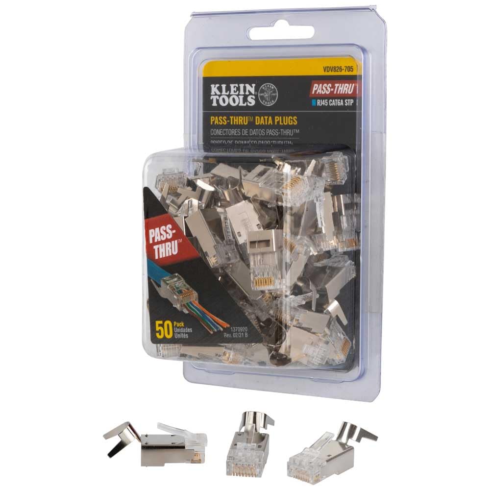 KLEIN TOOLS VDV826-705 Modular Data Plug for CAT6A Shielded Cable and Larger Diameter CAT6 Indoor or Outdoor Ethernet Cable, 50-Pack