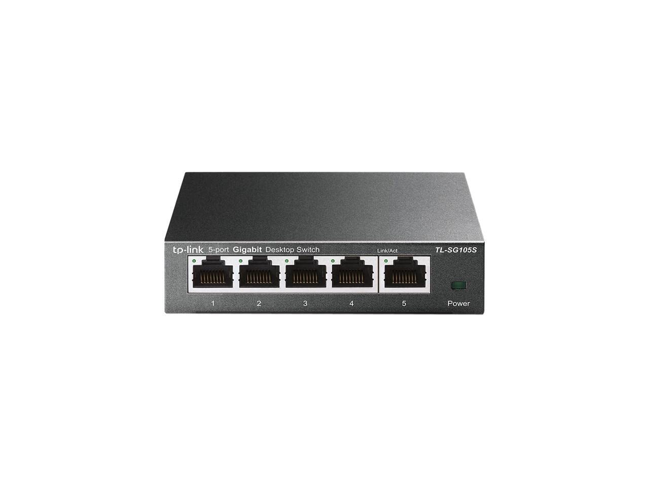 TP-Link TL-SG105S | 5 Port Gigabit Ethernet Switch | Desktop/Wall-Mount | Plug & Play | Fanless | Sturdy Metal | 3 Year Manufacturer Warranty | 802.1p/DSCP QoS & IGMP Snooping | Compact Design