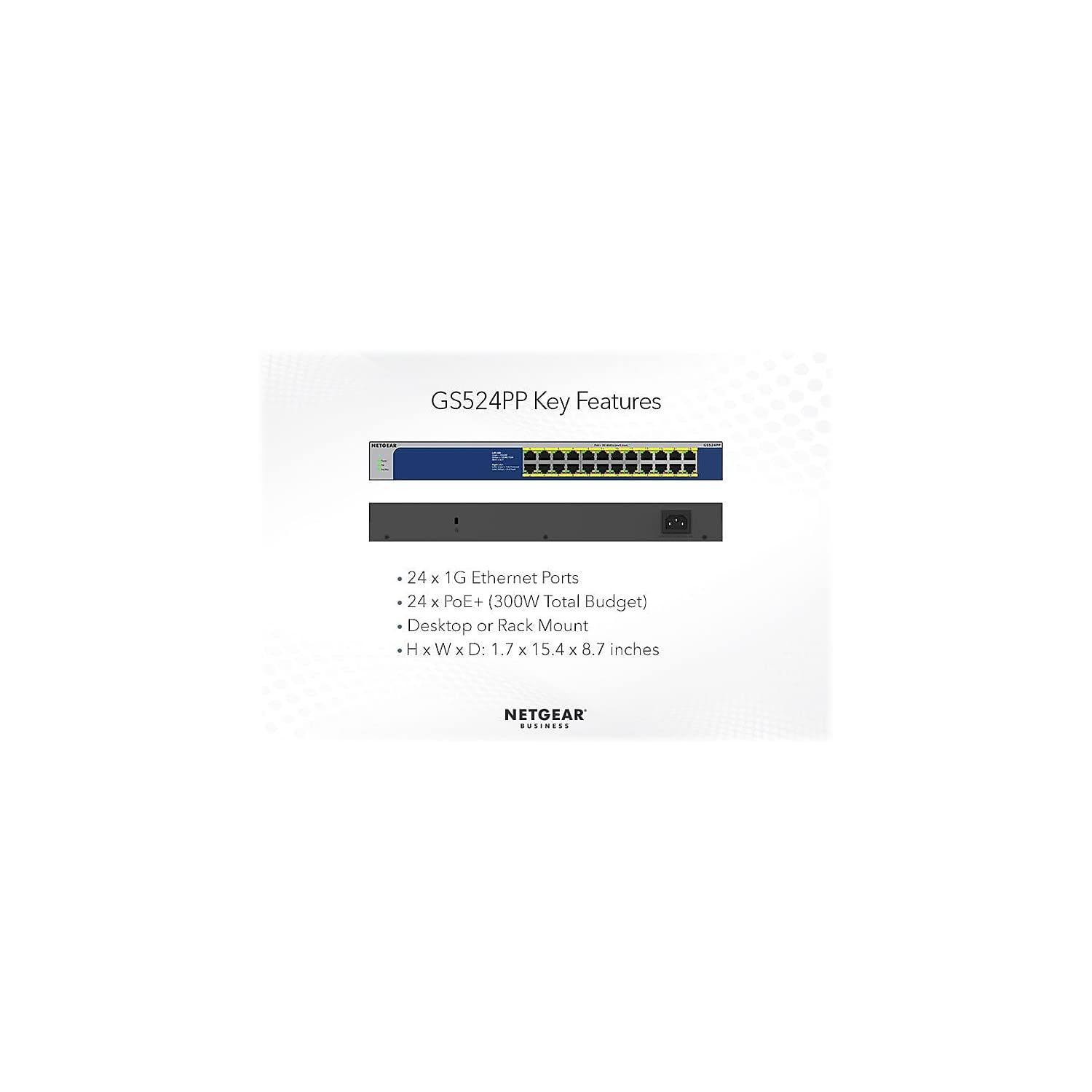 NETGEAR 24-Port Gigabit Ethernet Unmanaged PoE Switch (GS524PP) - with 24 x PoE+ @ 300W, Desktop or Rackmount, and Limited Lifetime Protection