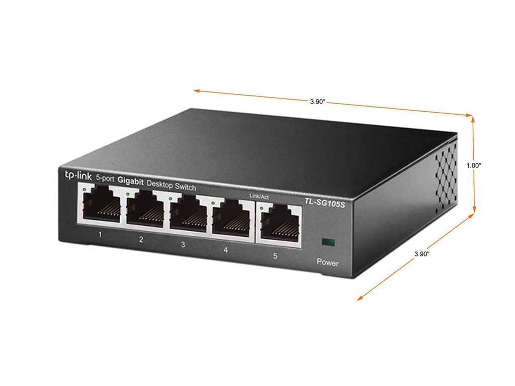 TP-Link TL-SG105S | 5 Port Gigabit Ethernet Switch | Desktop/Wall-Mount | Plug & Play | Fanless | Sturdy Metal | 3 Year Manufacturer Warranty | 802.1p/DSCP QoS & IGMP Snooping | Compact Design