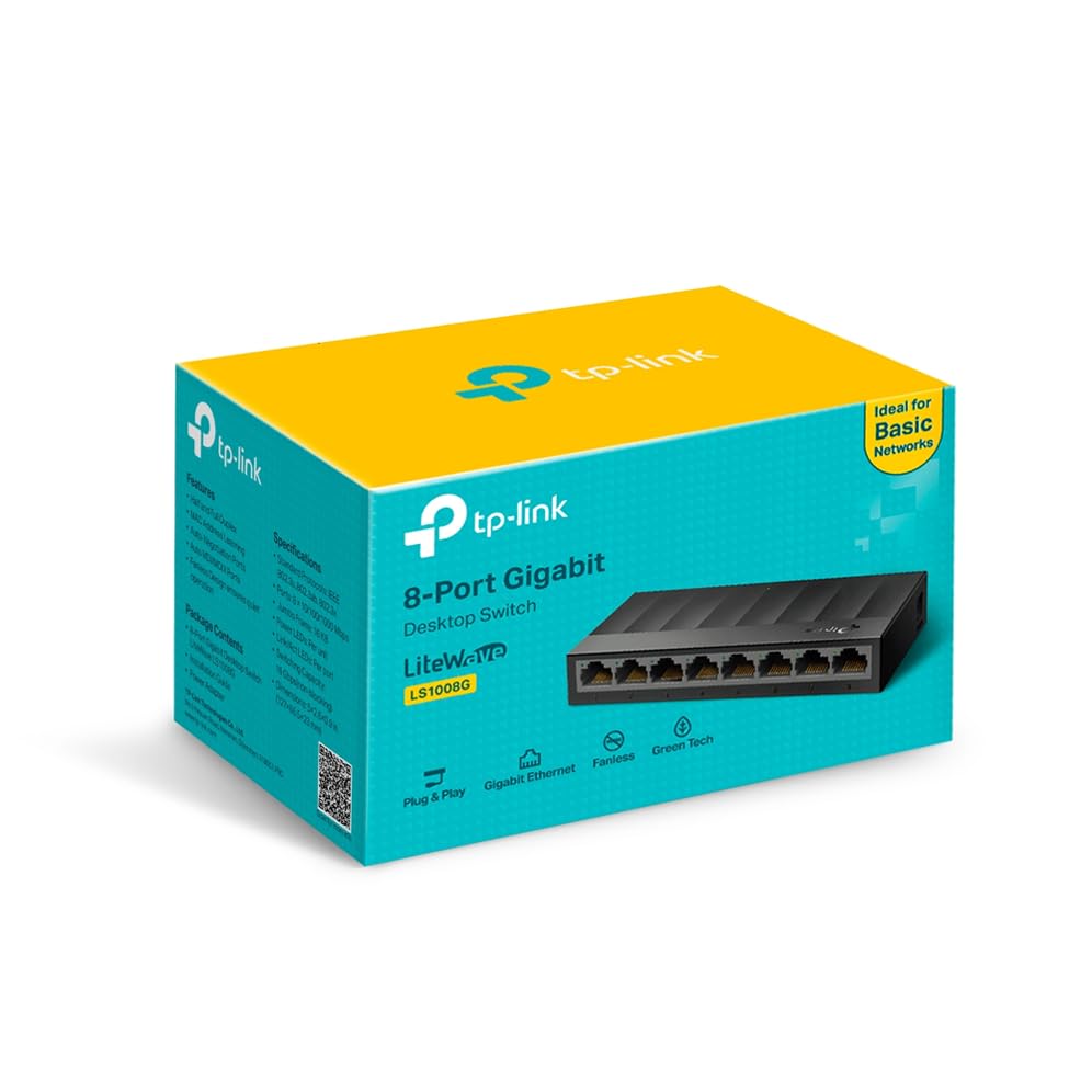 TP-Link Litewave 8 Port Gigabit Ethernet Switch | Desktop Ethernet Splitter | Plastic Case | Unshielded Network Switch | Plug & Play | Fanless Quiet | Unmanaged (LS1008G)