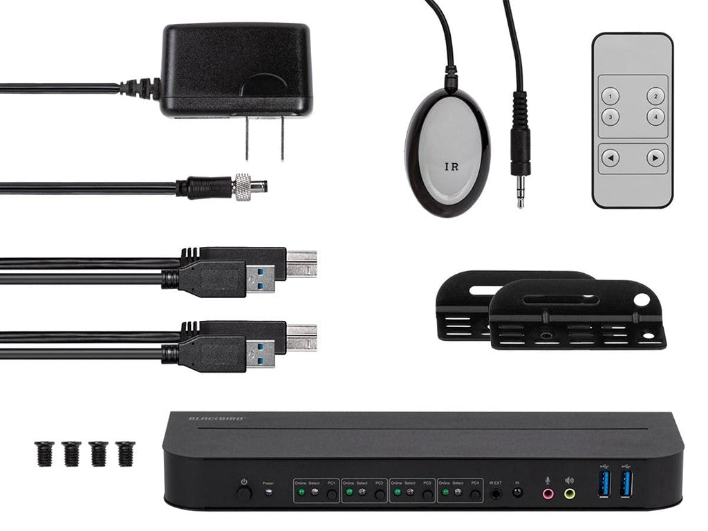 Monoprice Blackbird 4K DisplayPort 1.4 USB 3.0 4x1 KVM Switch, 4K@60Hz, HDR, YCbCr 4:4:4, HDCP 2.2, Share 4 Computers with 1 Keyboard Mouse Monitor Printer Black 142646