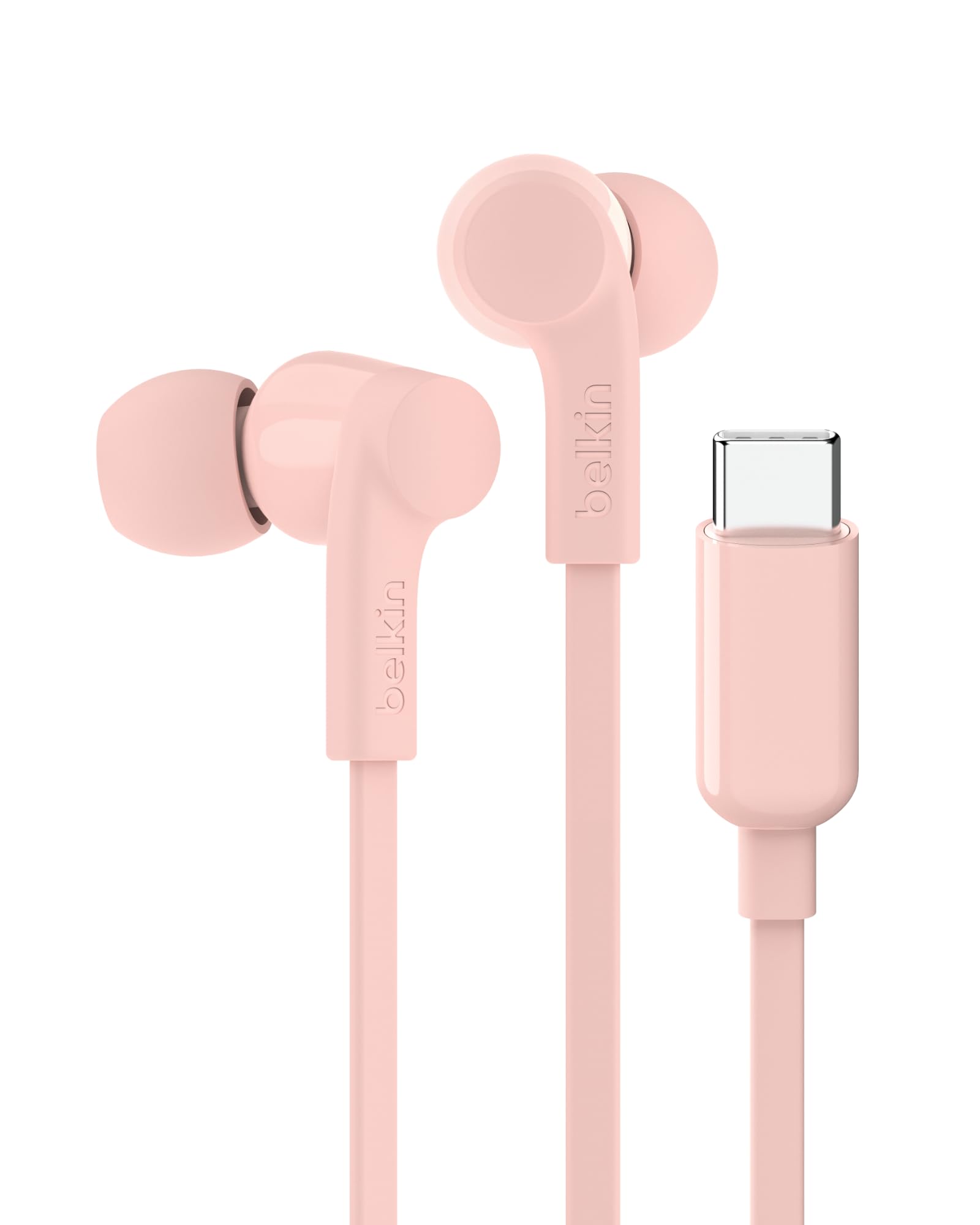Belkin SoundForm Wired Earbuds with USB-C Connector, Pink - In-Ear Earphones w/Microphone - Headphones for iPhone 16, iPad Mini, Galaxy S24, Android, and More with USB-C Connector