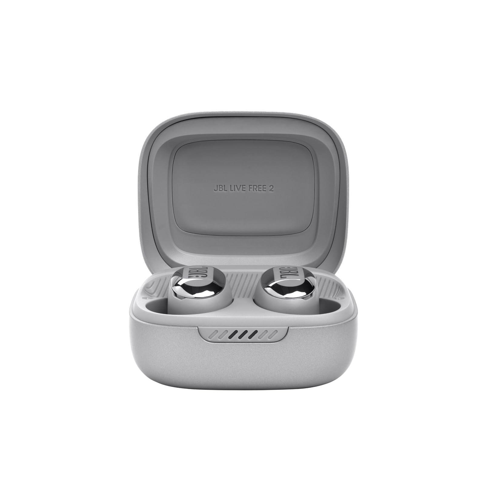 JBL Live Free 2: 35 Hours of Playtime, True Adaptive Noise Cancelling, Smart Ambient, and beamforming mics (Silver), Small